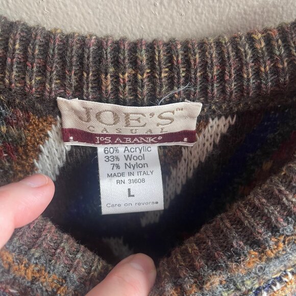 VTG 90s Jos A Bank Sweater Men Large Geometric Grandpa Hipster Italy Pullover Z - Picture 8 of 9